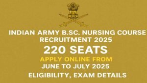 “Indian Army B.Sc. Nursing Course Recruitment 2025 banner showing 220 seats, NEET eligibility, and application details for female candidates.”